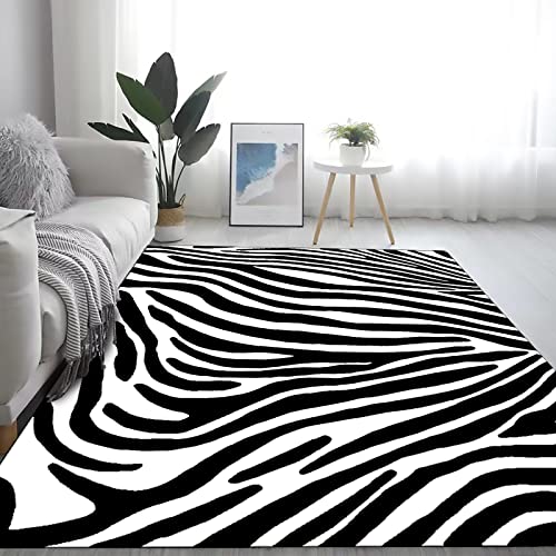 Rururug Tapis Tapis De Décoration Intérieure Tapis De Grande Taille Tapis De Chambre À Coucher Tapis De Salon imprimé zèbre Blanc Noir 120 x 160 cm