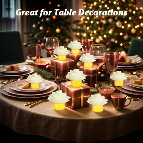Image of SupBri 12 Pack Led Candles with Artificial Flowers, 200+Hour Battery Operated Tea Lights Candles for Centerpiece Table, Party, Wedding Decorations(White)