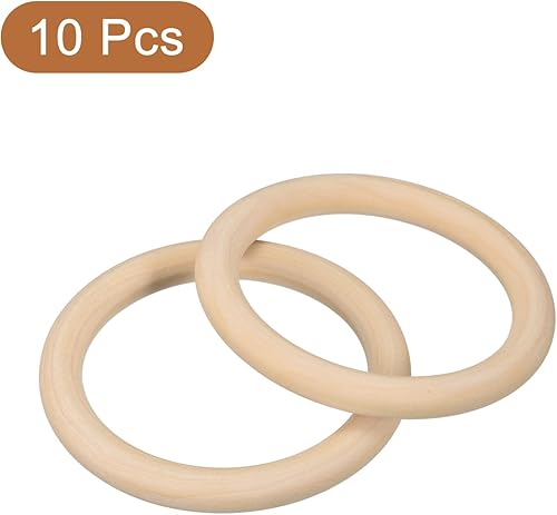 Miniatura 3 de uxcell 10 anillos de madera natural de 3.5 pulgadas (3.543 in), círculos de madera lisa sin terminar de 0.394 in de grosor para manualidades, tejer,
