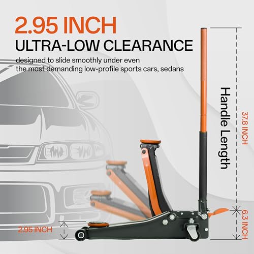 Image of Maxority 3-Ton (6600lbs) Low Profile Hydraulic Heavy-Duty Steel Floor Jack with Dual Pistons Quick Lift Pump, Home and Workshop Car Maintenance for Various Vehicles (Orange, 3 Ton Low Profile)