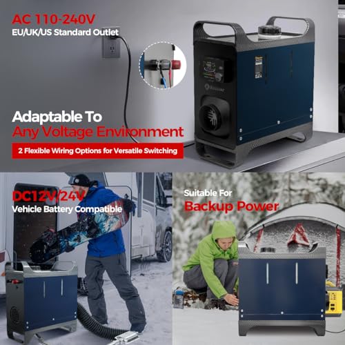 Sunster 8KW Diesel Air Heater, 12V 24V 240V Portable Parking Night Heaters with AC Power Adapter, LCD Switch & Bluetooth APP Control Auto Thermostatic Heater for Car Boats Truck Motorhome SUV RV - Image 2