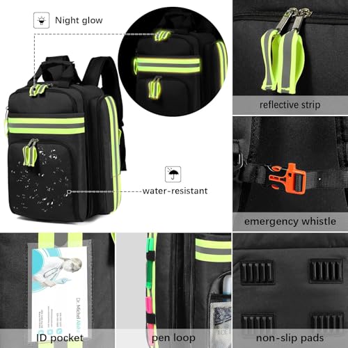 Image of Gatycallaty First Aid Backpack - Medical Evacuation Bag - Red Emergency Lifeguard Bag for Ems Emt First Responders (Black, Pack of 2)