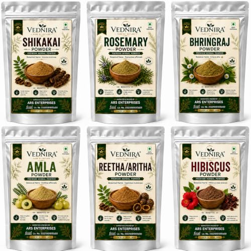 Image of Amla Reetha Shikakai Bhringraj Hibiscus Rosemary Original Powder Combo - 300g (50g x 6 Pack) | A Complete Natural Ayurvedic Powder Combo for Hair Growth, Hairfall Control & Damaged Repair