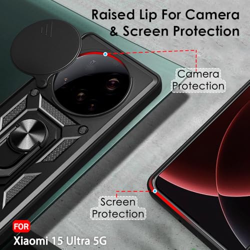 Image of TheGiftKart Tough Armor Bumper Back Cover Case for Xiaomi 15 Ultra 5G | Kickstand & Ring Holder | 360 Degree Protection Back Cover Case for Xiaomi 15 Ultra 5G (PC & TPU, Rotating Camera Cover, Black)
