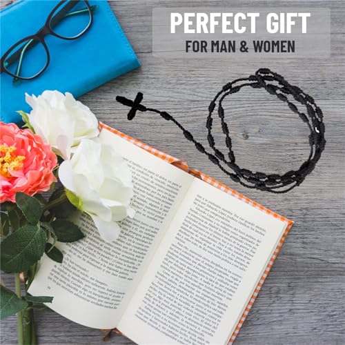 BONITTER 6Pcs/Set Handmade Black Knotted rosary with Cross Charm - Red thread rosary, Lightweight Catholic & Spiritual Prayer Necklace, 18 Inch Rope Rosary Gift for Women Men4