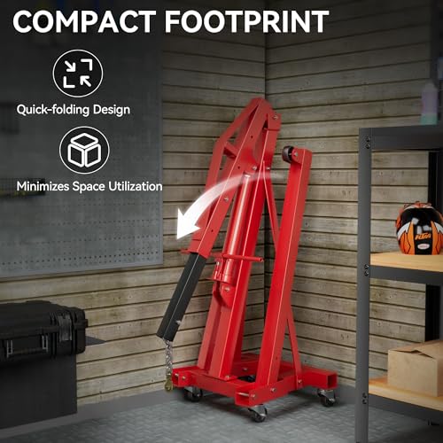 YITAMOTOR Folding Engine Crane, 2 Ton 4400lb Engine Hoist, Heavy Duty Folding Shop Crane with 6 Casters, Cherry Picker Hydraulic Engine Hoist with Telescopic Boom for Lifting Motor - Thumbnail 7