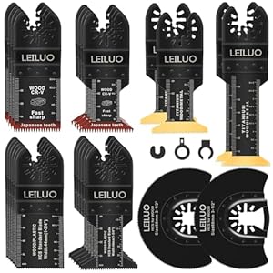 leiluo ensemble de 29 lames de scie multi outils accessoires universels pour outils oscillants avec sac de rangement compatible avec einhell makita dtm51z dremel parkside et plus