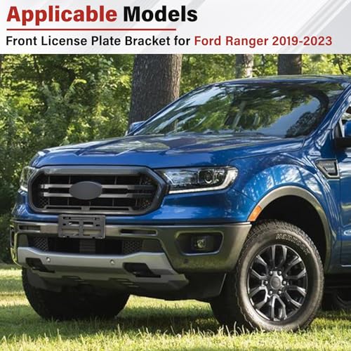 Image of License Plate Bracket Accessories for Ford Ranger 2019 2020 2021 2022 2023, Front Bumper License Plate Holder Replacement Frame Black Mount