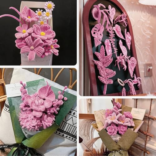 Image of VZF Pink Pipe Cleaners Craft Supplies,Chenille Stems for Art and Craft Projects Creative DIY Decorations,Room Decor,Christmas Ornaments,The Pink Stuff Wrapping Pape,Lovely Girl Toys,Halloween Decor