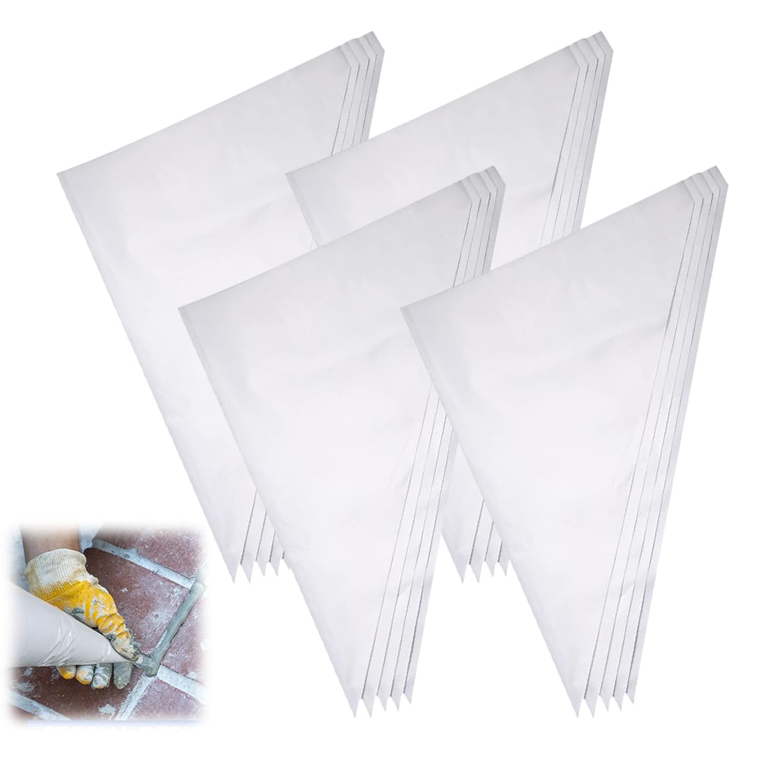 20 Pezzi Sacca per Giunture in HDPE resistente, impermeabile e sigillata per malta e cemento, protegge le mani, colore bianco, misura triangolare 285 x 450 x 530 mm