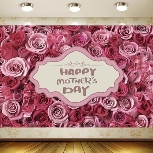 7x5FT Roses Flowers Photography Background Happy Mother's Day Photo Backdrop Banner Polyester Fabric Studio Props Booth Video Shooting Decorations Supplies