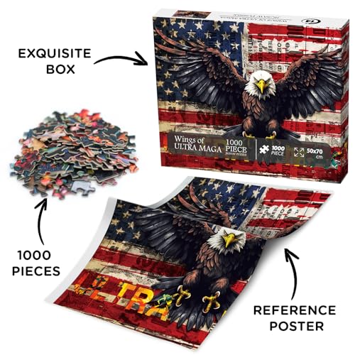 United States Flag Eagle Puzzles for Adults 1000 piezas, rompecabezas patriótico de fe USA, puzzle inspirador de ave del país miniatura 3