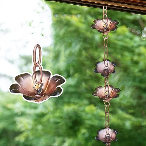 Rain Chain for Gutters 3.6m/10.4ft, Japanese Outdoor Decor Rain Catcher with Thick Iron Flower Cups, Stylish Downspout Diverter - Durable & Decorative Garden Feature