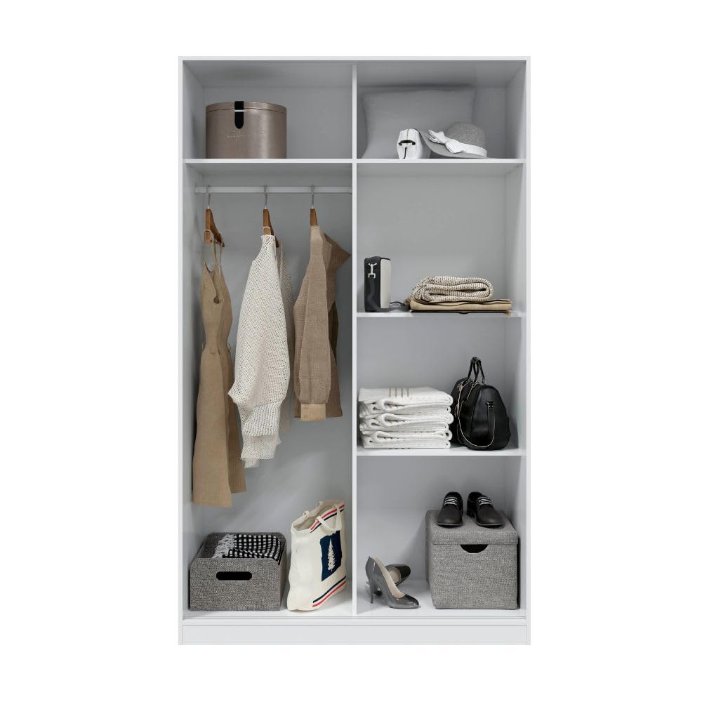 Mobelcenter, Armario 2 Puertas Correderas Matrimonio o Juvenil con 3 estantes y Barra de Colgar, Color Blanco Brillo, Medidas: Ancho: 120 cm x Fondo: 50 cm x Alto: 200 cm (1415)