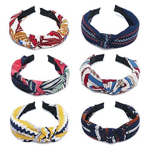 Wide Headbands, Segarty 6PCS Women Girls Floral Print Cloth Cross Knot Hair Hoop Hairband Headwear Hair Accessories
