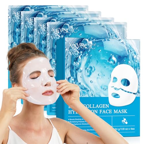 Bio Collagen Mask, Mascarilla de Colageno, Mascarilla Facial Colageno, Mascarilla Bio Colágeno Noche, Iluminar el Color de La Piel, Reducir las Líneas Finas, Hidratante (4pcs)