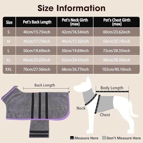 HezzLuv Bademantel für Hunde, Microtuch aus Mikrofaser für Mittelgroße und größere Tiere - Grau, Schnelles Trocknen, Super Saugfähig, perfekt für Hunde und Katzen (Lila, M)