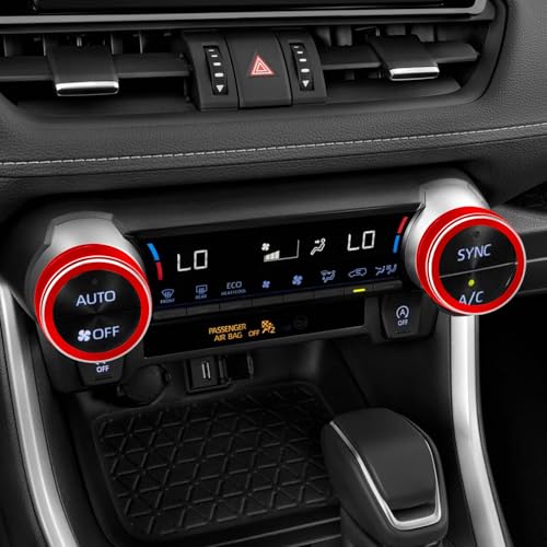 Image of for Toyota RAV4 /RAV4 Hybrid 2023 2024 2025 air Conditioning knob Cover, Start Button Cover Decorative Ring, Volume, Aluminum Alloy Decoration (RAV4, red)