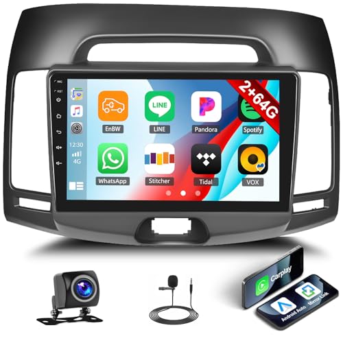 [2+64G]Android 13 Car Stereo for Hyundai Elantra 2007 2008 2009 2010 with Wireless Carplay &Android Auto,9 Inch Touch Screen Car Radio with GPS WiFi Bluetooth FM/RDS Radio SWC AUX-in+AHD Backup Camera