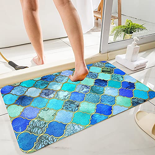 WODEJIA Bath Rugs Sponge Foam Soft for Bathroom and Kitchen,Flannel Mat Non Slip Bright 3D Printed for Bedside and Living Room,Clearance MatS Absorbent Moisture Dust Forlaundry Room(Blue Morrog