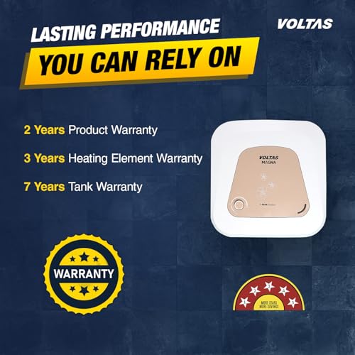 Image of Voltas Magna 5-Star 15L Water Heater 2000W, Warranty of 7 years on Tank, 3 Years on Heating Element, 2 Years on Product by Voltas |Free Installation|Free Connecting Pipe|Copper Element|8 Bar (White)
