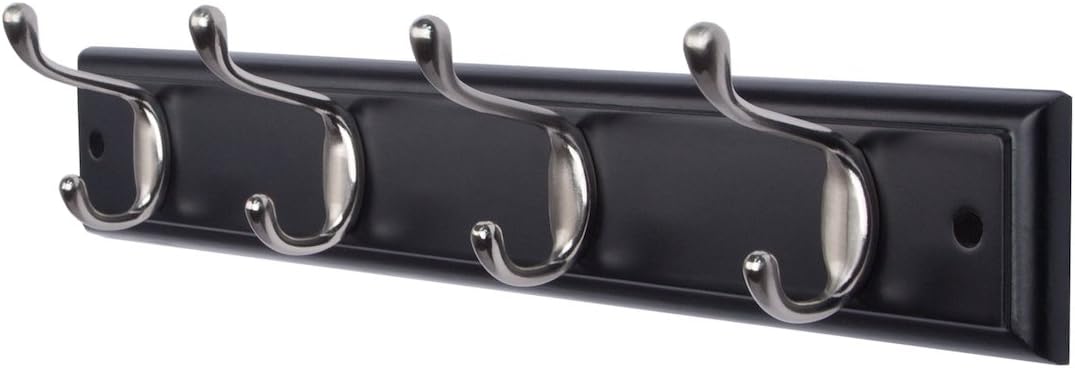 DOKEHOM [2 Pack 4-Black Hooks On Walnut Color Board Wall Mounted Coat