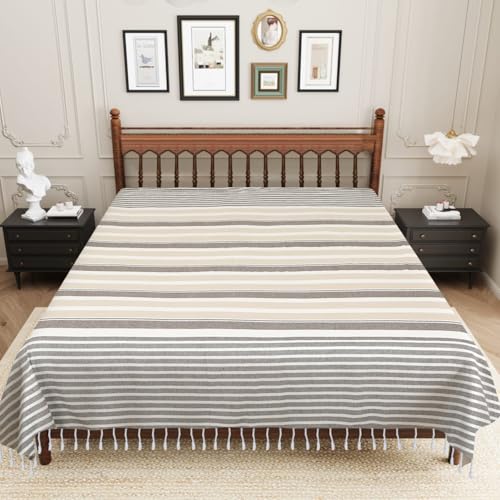 Image of 210 TC Cotton Bedsheet | Handmade Double Bedsheet | Handloom Bedsheets | Without Pillow Cover | Double Bedsheet for Summer |Size (90X100 Inches, 7.5 x 8.3 Feet (Lavender Pinocchio)