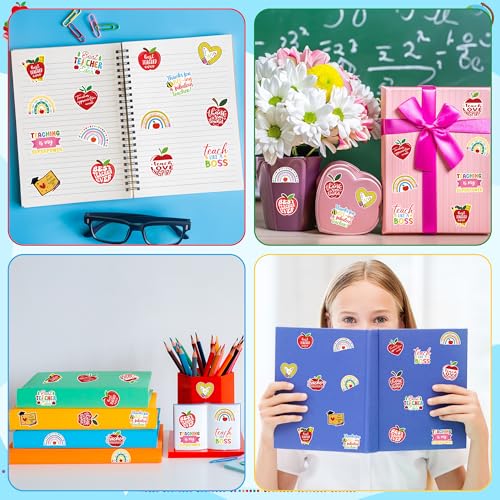 Image of Teacher Appreciation Week Stickers - 1000 Pcs Happy Teachers' Day Waterproof Vinyl Reusable Laptop Stickers Coloring Book Scrapbook Water Bottle Page Activity Pad Party Favors Kids Skateboard