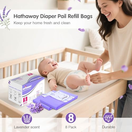 Image of Diaper Pail Refill Bags Compatible With Dekor Plus Diaper Pail, Extra 30% Length, Lavender Scent, 5 Pack