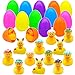JOYIN 12 Stück gefüllte Ostereier mit Gummiente, Bunte Ostereier mit verschiedenen gelben Enten zum Spaß, Ostern Eier für Ostern Partyzubehör, Osterkorb Füllstoffe, Osternest, Kinderspielzeug