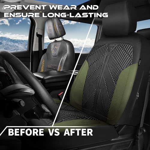 Image of CAR PASS Waterproof Car seat Covers Front Seats Covers Neoprene Wetsuit, All-Weather Non-Slip Durable,Universal Fit for SUV Sedans Trucks Vans Automotive,Armrest Airbag Compatible,Emboss 2 Black Green