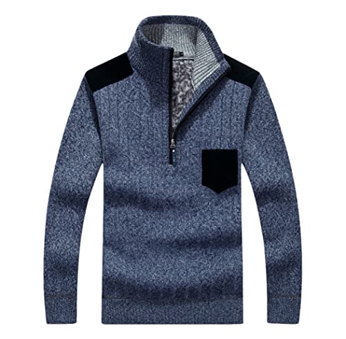 Pull d'hiver en polaire bleu pour homme en taille L avec col montant zippé
