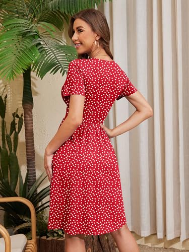Image of Heymoments Womens Summer Short Sleeve Casual Dresses V-Neck Beach Dress with Pockets S-2XL