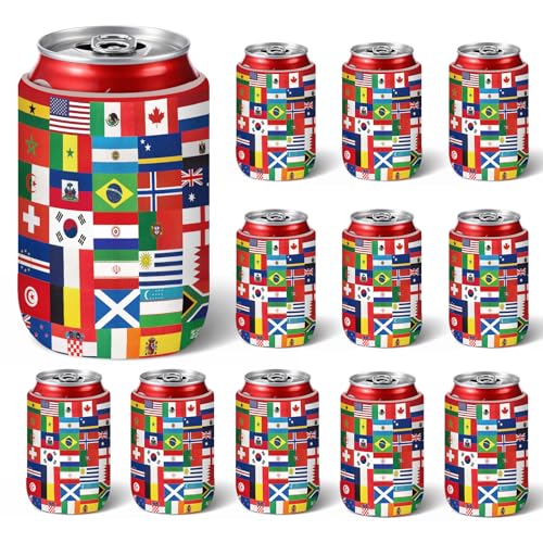 Chengu 12 enfriadores de latas de campeonato de fútbol 2026, banderas internacionales de países para cerveza, aisladores de bebidas, torneo de fútbol, aisladores de bebidas, regalo para fanáticos del