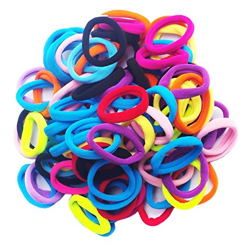 Image of Seamless 8mm High Elastic Cotton stretch Hair Ties Bands Rope Ponytail Holders Headband Scrunchie Hair Accessories No Slipping Snagging Breaking or Stretching Out(100pcs)(Mixed Colors)