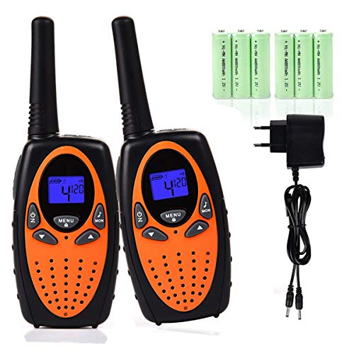 Miavogo 2 x Walkie Talkies Set für Kinder Funkgerät PMR 2-Wege Radio 8 Kanäle 3Km Reichweite mit LC-Display (Orange) Cover