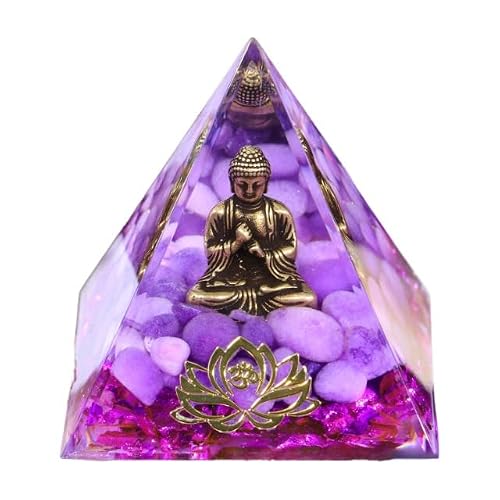 Dytartzx Little Buddha Statue in Healing Crystal Organite Pyramid，Malachite with Baby Buddha Figurine，Ideal for i Chakra Meditation Decor (Style 2)