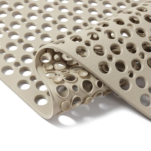 Nonslip Bathtub Mat Extra Soft TPE Bath Mat for Kids, Machine Washable Bathroom Shower Mat, Smooth/Non-Textured Tubs Only, 30L x 17W Inch (Light Brown)