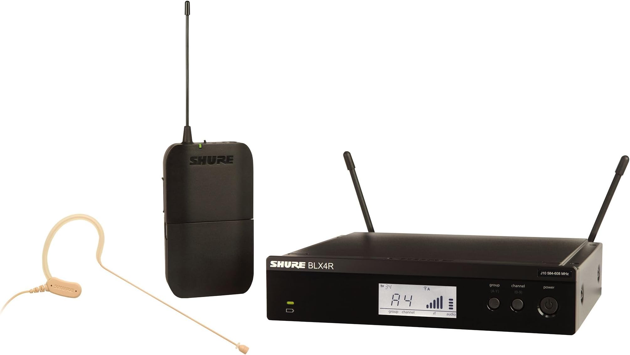 Shure BLX14R/MX53 UHF Wireless Microphone System - Perfect for Broadcast, Church, Presentations - 14-Hour Battery Life, 300 ft Range | MX153 Headset Mic, Single Channel Rack Mount Receiver | H8 Band