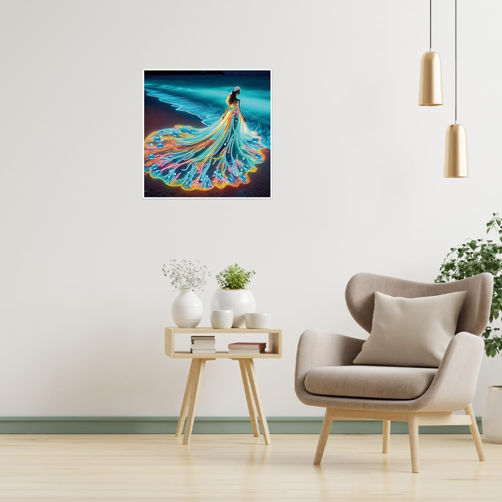 DCIDBEI DIY Diamond Painting Pictures Beautiful Women 30 x 30 cm Diamond Painting Woman on the Beach and Sea Diamond Painting Special Rhinestones Rhinestone Embroidery Landscape Diamond Painting - Image 3