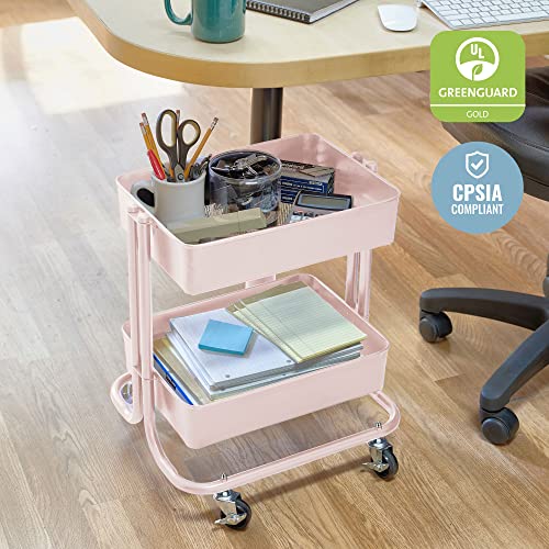 Ecr4Kids 2-Tier Metal Rolling Utility Cart - Under Desk Office Storage, Multipurpose Mobile Organizer, Pink #TOP3