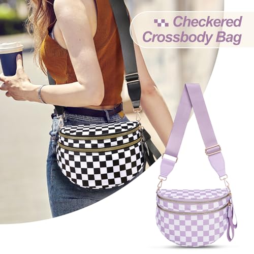 Image of Checkered Crossbody Bag, Bum Bags for Women Crossbody,Spacious Sling Bag Purse Fanny Packs with Shoulder Strap