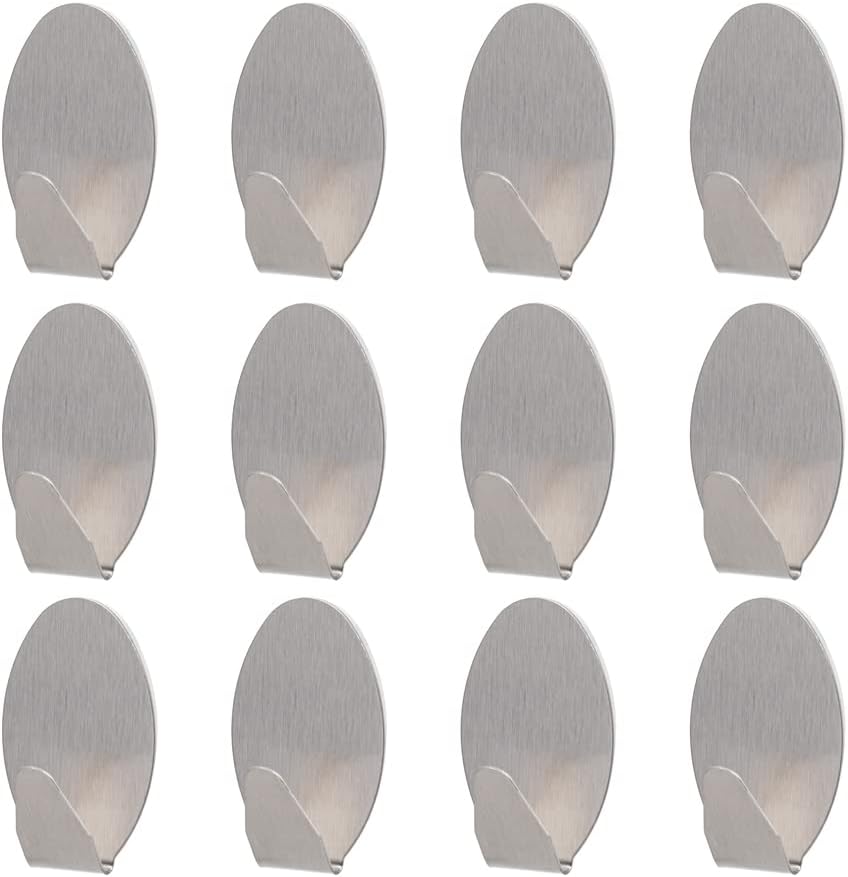 Invero 12 Pack of Small Stainless-Steel Self-Adhesive Metal Hooks - Ideal for All Doors and Walls for Hanging Robes, Coats, Towels, Keys and More