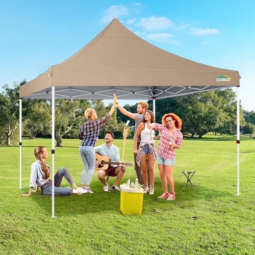 Image of COBIZI 10x10 Pop Up with 3 Sidewalls, Canopy Tent 10x10 for Parties, Backyard, Commercial, Waterproof and Portable Instant Shelter UV50+ Outdoor Canopy Gazebo with 4 Sandbags(Brown)
