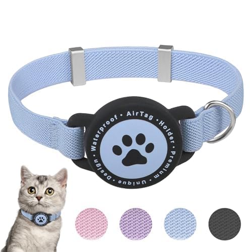 Airtag Katzenhalsband, Dehnbares Kätzchenhalsband mit Apple Air Tag Halterung, Leicht und Bequem, Ultra Elastische GPS Katzenhalsbänder für Katzen,...