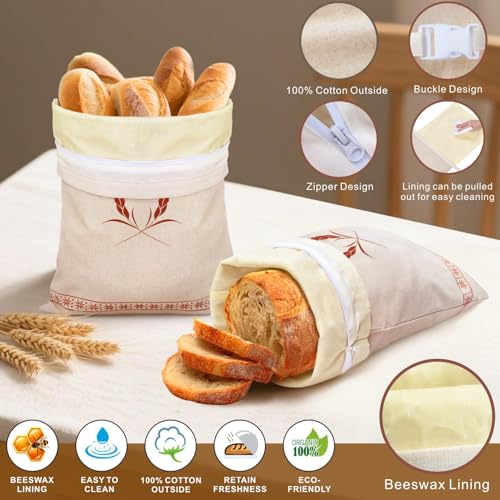 Mosucoirl Beeswax Bread Bags 2 Pack, Reusable Bread Storage Boxes for Homemade Sourdough, Cotton Food Bags Loaf Containers to Keep Fresh Large