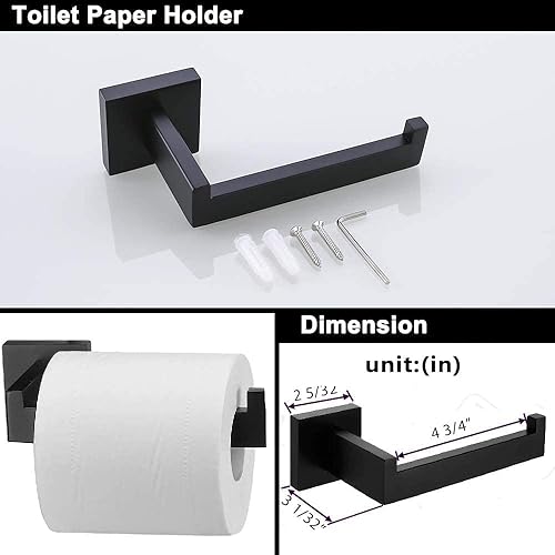 Miniatura 2 de Juego de 4 piezas de accesorios de baño de color negro mate cuadrado de acero inoxidable SUS304 montado en la pared, incluye toallero de 24