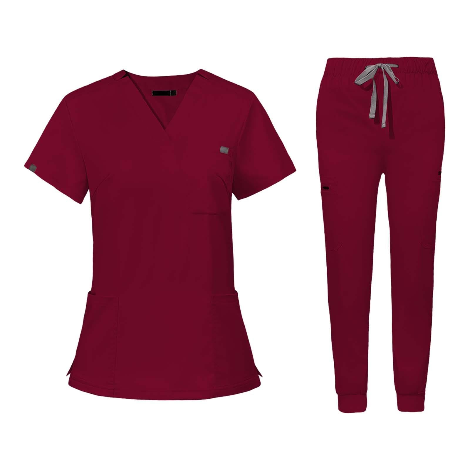 Divisa Da Infermiera Completa con Top Casual Pantaloni Tasche Pratiche Materiale Leggero Poliestere Spandex Rayon Adatta per Donne Assistenti Medici O, S, Rosso