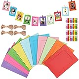 Dreamsolearoy Juego de 40 guirnaldas de fotos DIY – 40 marcos + 40 pinzas + 4 x 2 m cuerda de cáñamo, cumpleaños