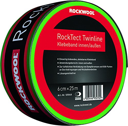 Deutsche Rockwool Mineralwoll GmbH & Co. OHG – RockTect Twinline Klebeband, 60 mm breit, 25 Meter pro Rolle